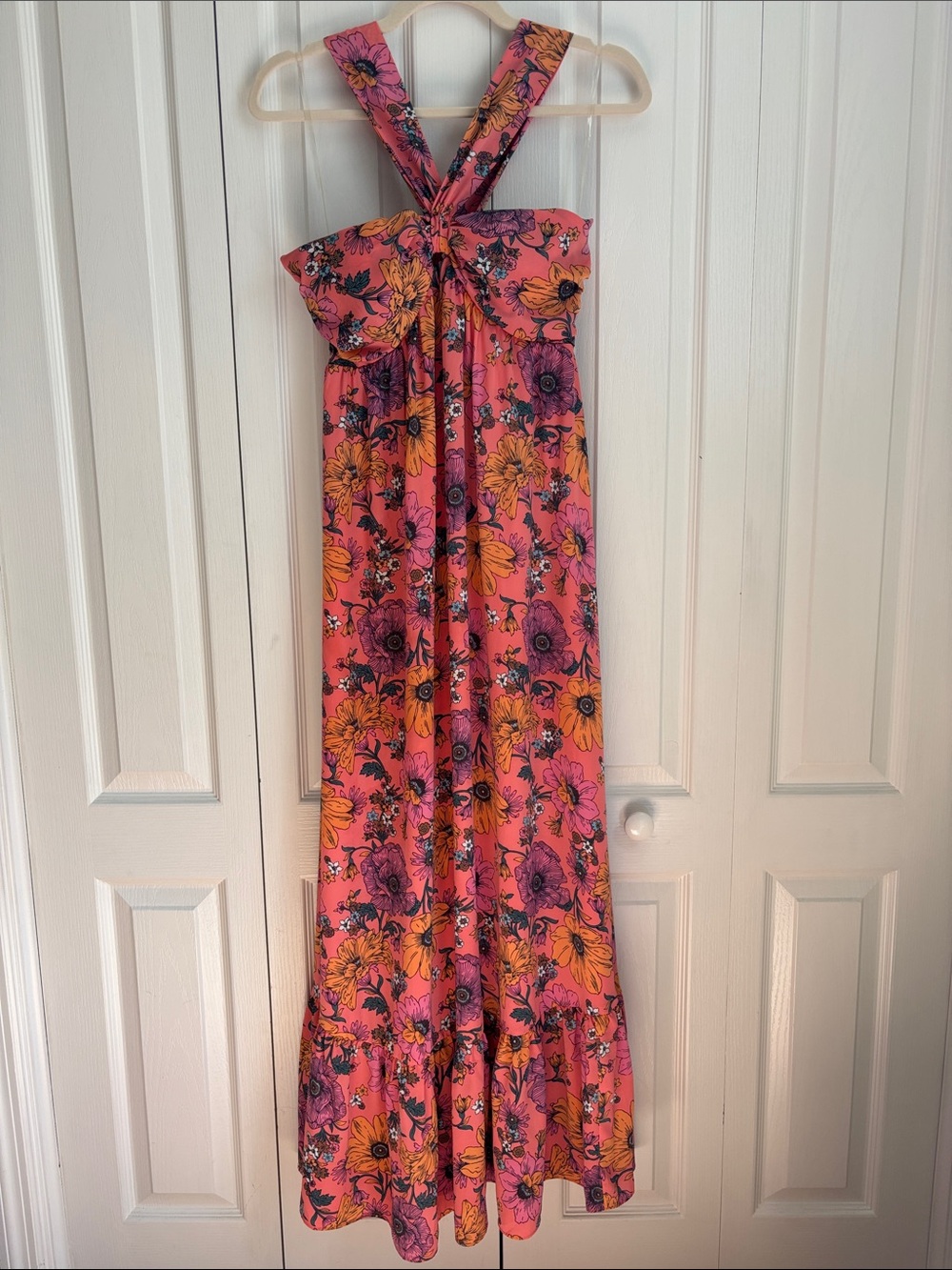 Buddy Love Pink Floral Halter Style Maxi Length Dress